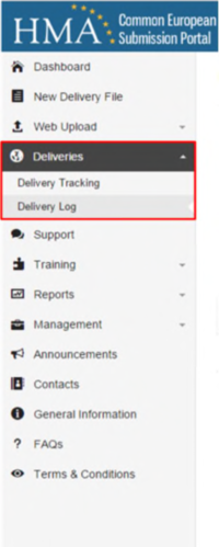 Screenshot of CESP sidebar highlighting 'Deliveries'